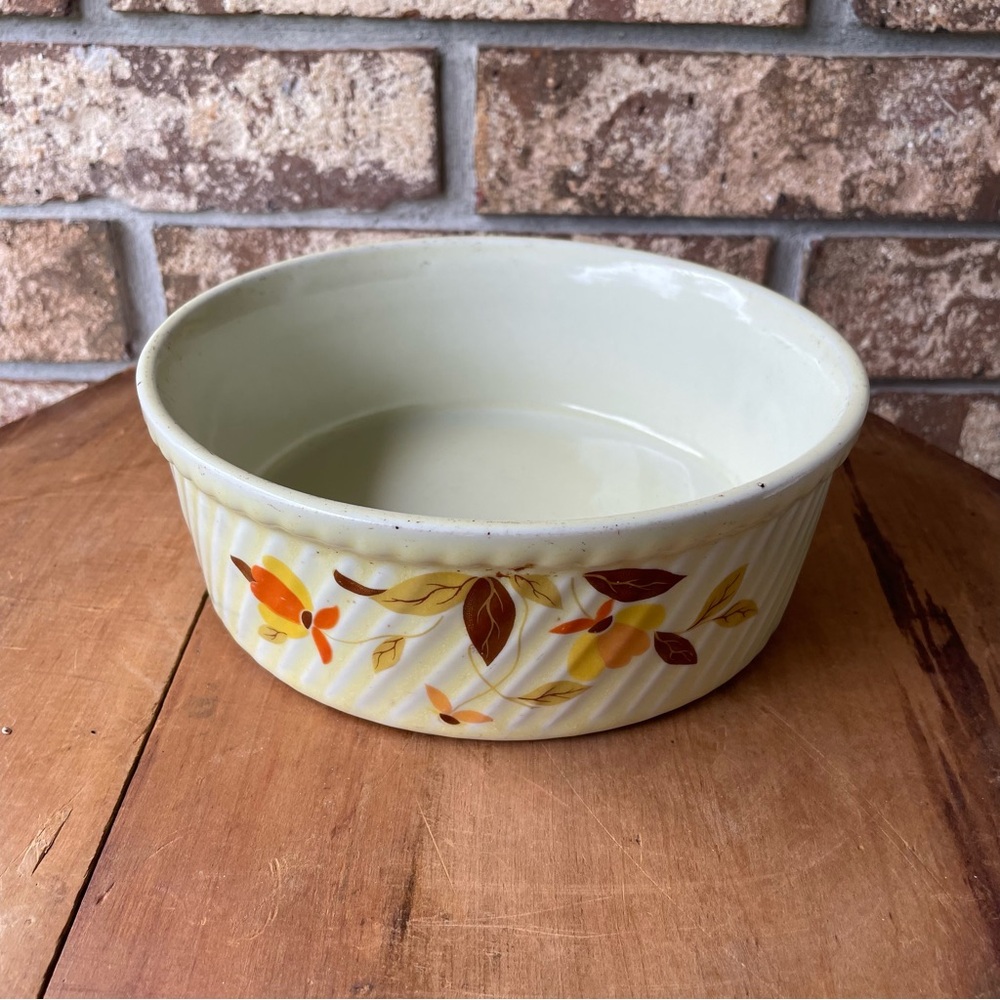 Antique Hall Autumn Leaf Casserole Dish 8” Diameter Marked 505 Jewel Tea